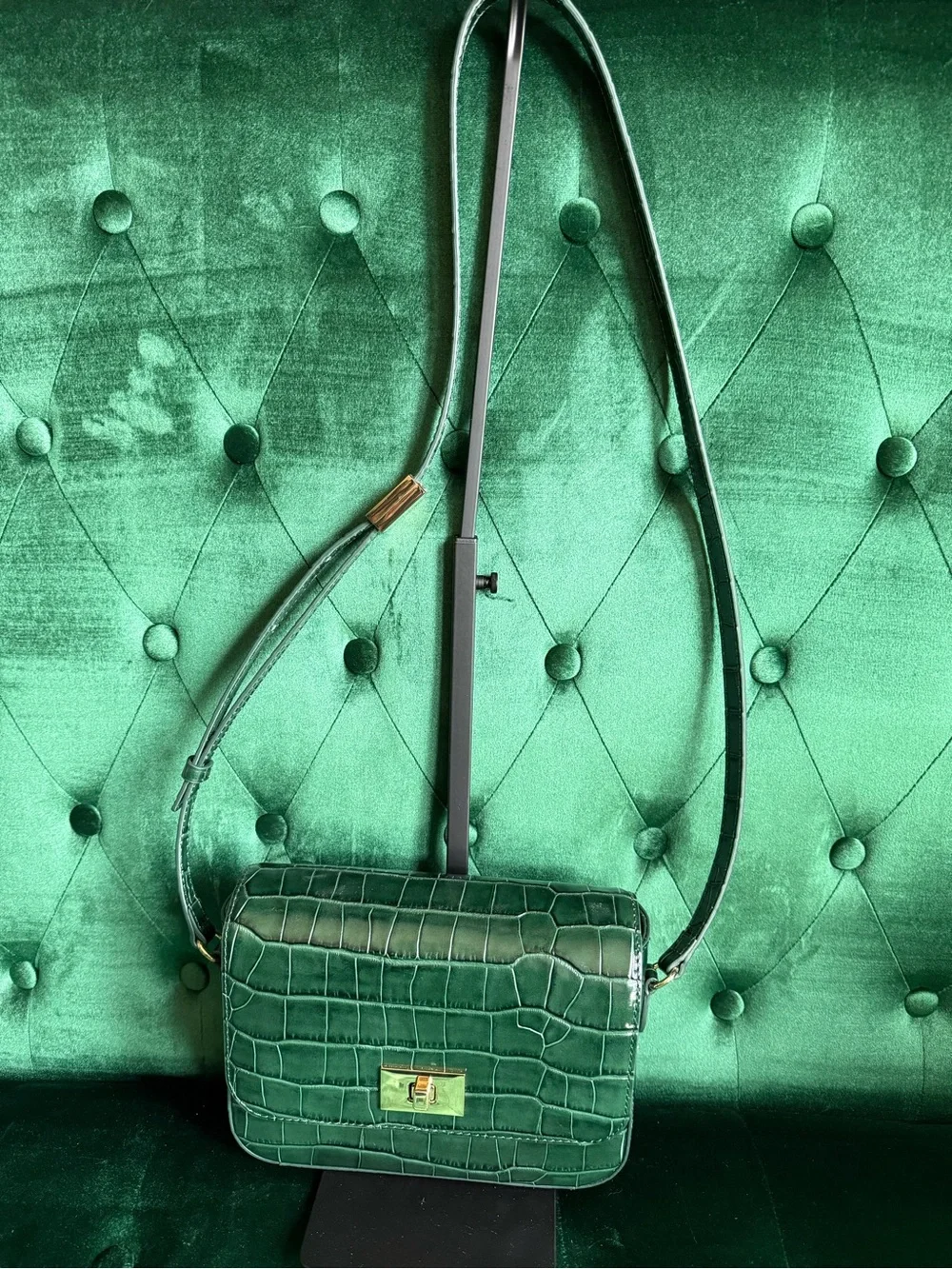 J.Crew Edie Old Forest Green Croc Embossed Italian Leather Crossbody NWT